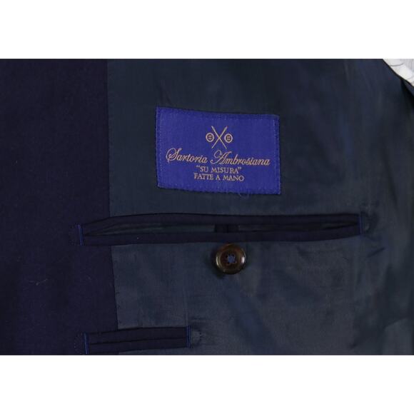 Sartoria Ambrosiana Su Misura Navy Blue Wool Fleece Blazer Jacket 42L - Picture 10 of 11